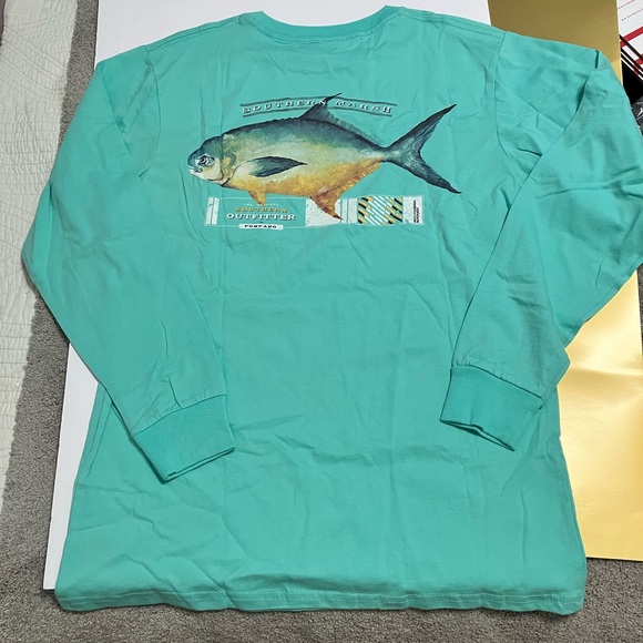 Southern Marsh Aqua Long Sleeve Tee Fish decal Sz M - Picture 3 of 6